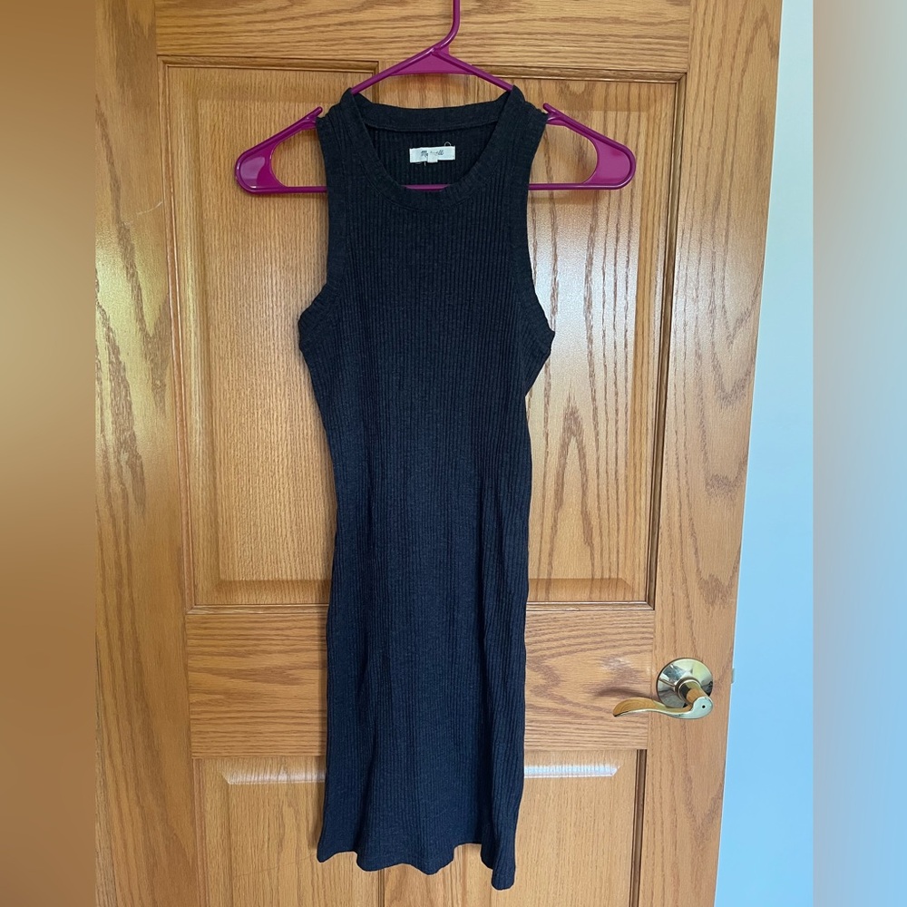 Madewell Dark Gray Ribbed Midi Dress